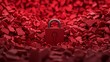 © Piyawat - A red padlock stands out among a sea of red blocks, symbolizing security and protection.