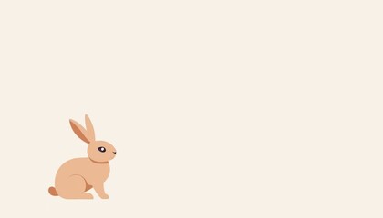 Stylized cute rabbit sitting on a soft background in a minimalistic and modern illustration style, easter cards illustration background, copy space