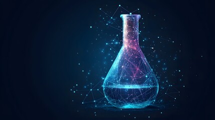 Wall Mural - A 3D Polygonal Representation of a Glass Flask with a Blue and Pink Glow