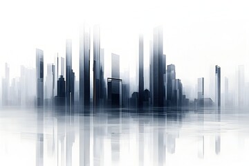 Expansive modernist cityscape featuring a sprawling skyline of abstract geometric skyscrapers with smooth sleek surfaces and a monochromatic color scheme showcasing a retrofuturistic