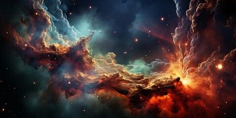 Wall Mural - Cosmic Canvas of Crimson and Azure A Stellar Symphony of Light and Form