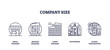 © VectorMine - Icons representing different company sizes from small business to global corporation, using simple outline designs, transparent background. outline icons set