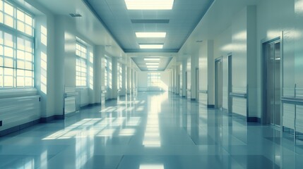 Canvas Print - A large, empty hallway with a lot of windows