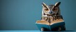 © Nattapat - Wise owl on a blue background, reading a book and symbolizing wisdom and learning, with clear copy space for educational messages