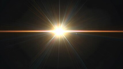 Wall Mural - A bright, golden star shines in a dark, black sky, radiating light in a wide beam