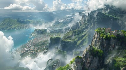 Wall Mural - Aerial View of a City Nestled in a Mountainous Landscape