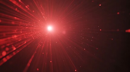 Fototapete - Abstract red light rays and glowing particles on a black background.