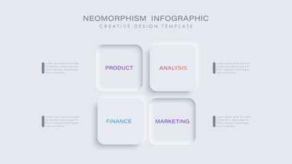 Wall Mural - neumorphism infographic illustration with 4 steps or options. infographic design template.