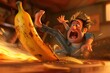 © Larisa - Man slipping on banana peel, captured mid-fall with exaggerated