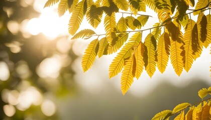 Serene aerial panorama of a lush misty forest illuminated by the warm hues of a setting sun