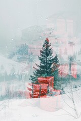 Wall Mural - A Christmas tree is surrounded by red boxes. The image has a festive and joyful mood, as it captures the essence of the holiday season