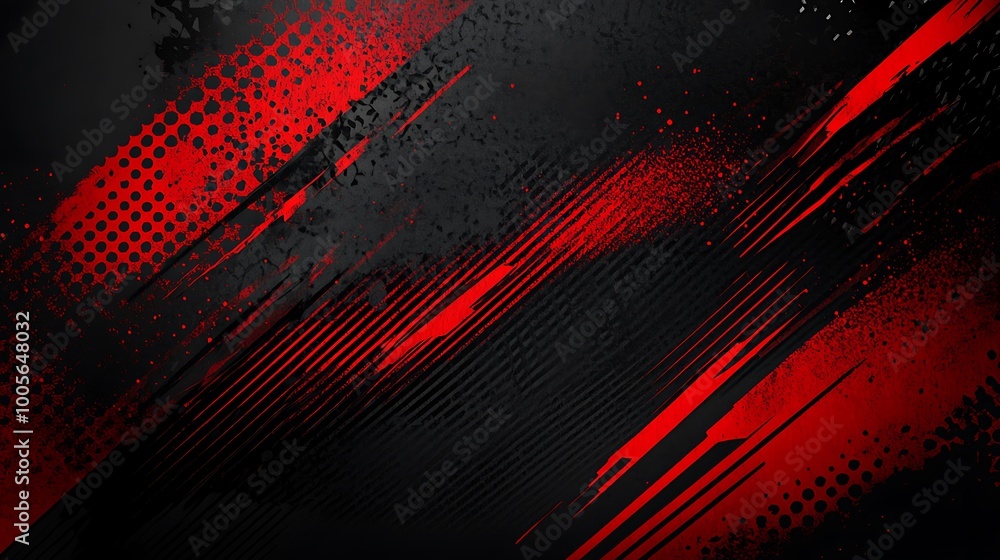 Abstract black and red grunge background with diagonal lines and dots ...
