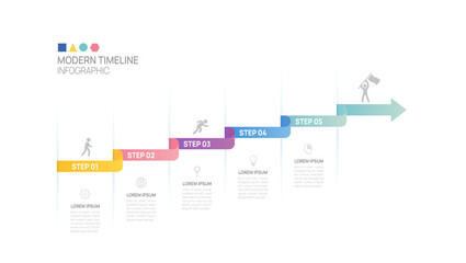 Wall Mural - ladder infographic 5 steps to success arrow growth template. business process. vector illustration.