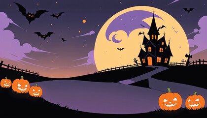 illustration of a Halloween night with moon and pumpkin background