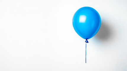 Single blue balloon floating on minimal white background