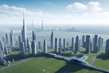 Futuristic Cityscape Isolated on White Background Generative AI illustration