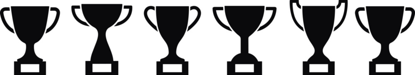 trophy cup icon set. champion trophy collection. winner prize, champions realistic vector celebratio