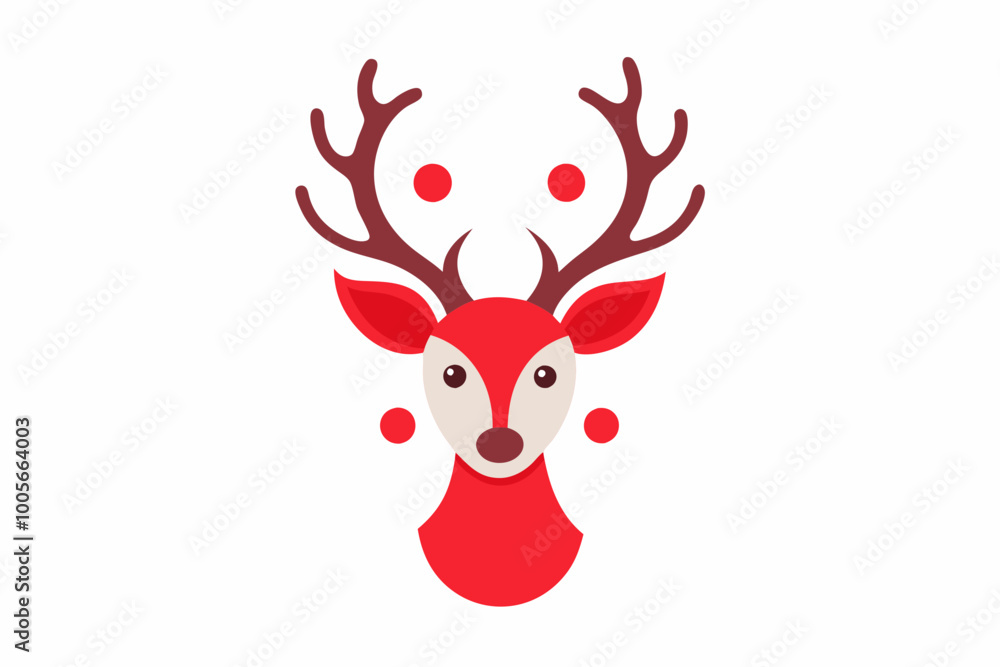 Christmas reindeer head symbol with antlers and a red nose vector ...