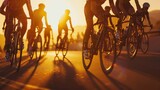 Cyclists Riding Towards the Setting Sun