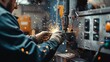 © Wis - Industrial Metal Worker Using Sparks Flying Machine