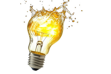 Wall Mural - a vibrant light bulb bursting with splashes of water, symbolizing energy, creativity, and innovation