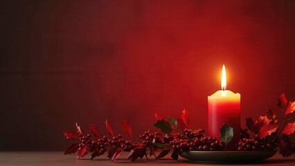 Wall Mural - Beautiful christmas candle with lots of copy space