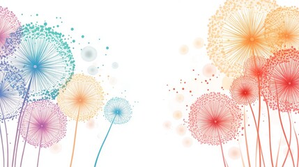 Sticker - A vibrant and whimsical illustration of colorful abstract dandelion flowers on a white background, perfect for creative and artistic projects.