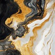 © พรมณี สุขอารมย์ - An elegant abstract painting featuring rich gold, black, and white swirls for a modern touch in decor or graphic designs.