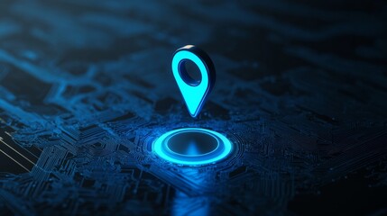Poster - Digital location pin on circuit board, technology concept