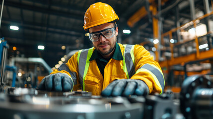 Worker in safety gear at machinery operation