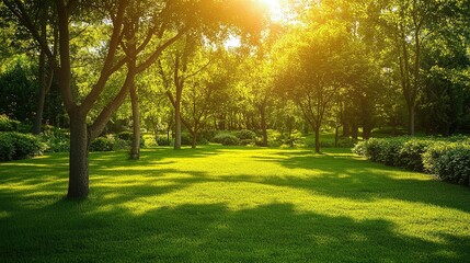 Poster - Serene Green Park with Sunlight and Lush Foliage