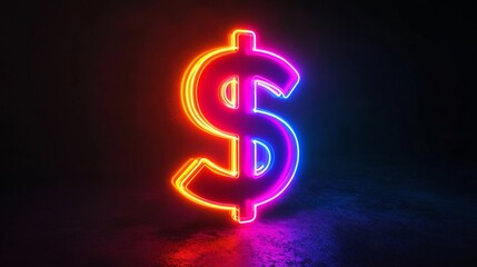 Poster - Glowing neon dollar sign in dark room, financial success concept