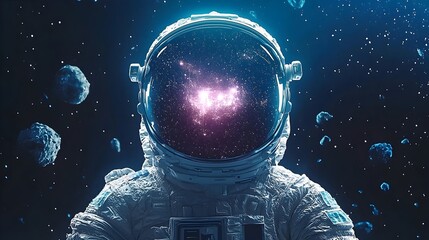 Wall Mural - silhouetted astronaut poised for an epic cosmic journey through the vast radiant universe filled wit