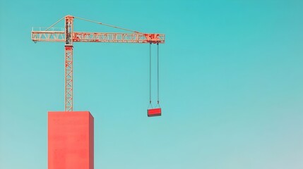 Towering construction crane effortlessly lifting heavy steel beams high into the air against a clear bright blue sky symbolizing progress development