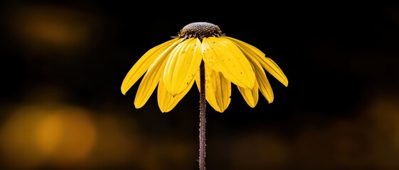 isolated yellow flower on a dark background, displaying vibrant petals and delicate details.