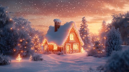 Poster - A gingerbread house decorated with colorful candies and snowy frosting