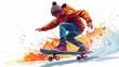 © Александр Лобач - A man in an outfit is riding a skateboard fast . Happy man riding skateboard on white background. Illustration