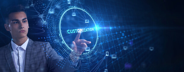 Business, technology, internet and network concept. Virtual screen of the future and sees the inscription: Customization.