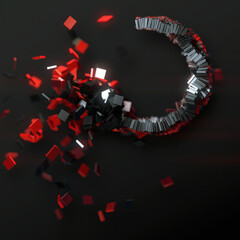 Fototapete - Composition of intertwined red and black metallic shiny rectangles. 3d rendering digital illustration