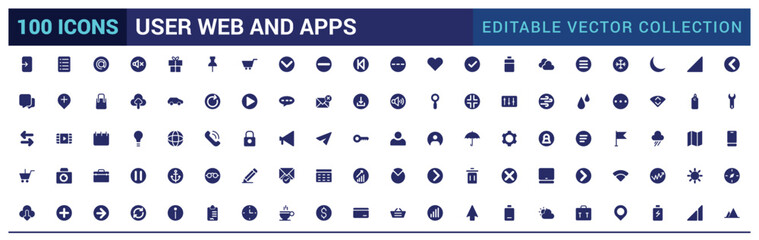 UI UX solid icon set. user interface icon collection. Icon for user web and apps.