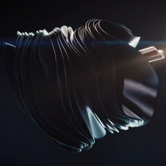 Leinwandbilder - Wavy illustration of dark metallic glossy fabric stripes with depth of field effect. 3d rendering