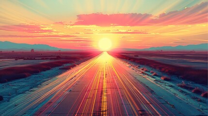 Aufkleber - Road illustration with sunset view.