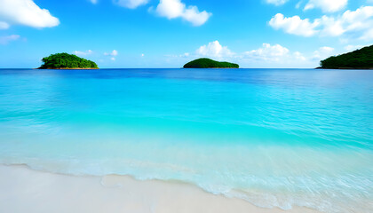 Peaceful island sea view, beautiful beach under a clear blue sky.