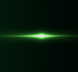 Light green effect reflections, neon illumination in white colors. Bright light lens. Police light effects, lines. Shiny stars, glowing sparks on a black background. Vector green light effect