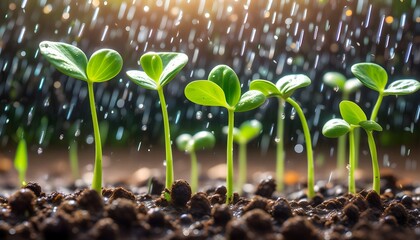 Canvas Print - Sprouting Plants Under Gentle Rain