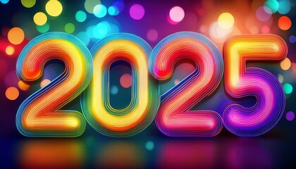 new year 2025 number and colorful bokeh light background with sparkling for celebration