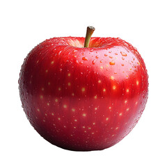 Poster - Close-up of a fresh,ripe,and juicy red apple fruit with water droplets covering the shiny,crisp skin surface. The apple was recently harvested from an orchard,retaining its natural.