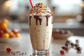 Wall Mural - Chocolate Milkshake with Whipped Cream and Sprinkles