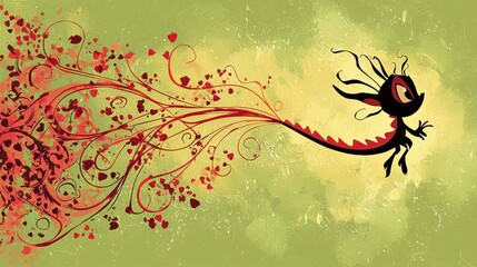 Poster - Flying Dragon with Floral Trail