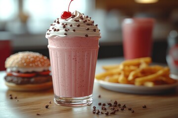 Canvas Print - Milkshake with Whipped Cream and Cherry